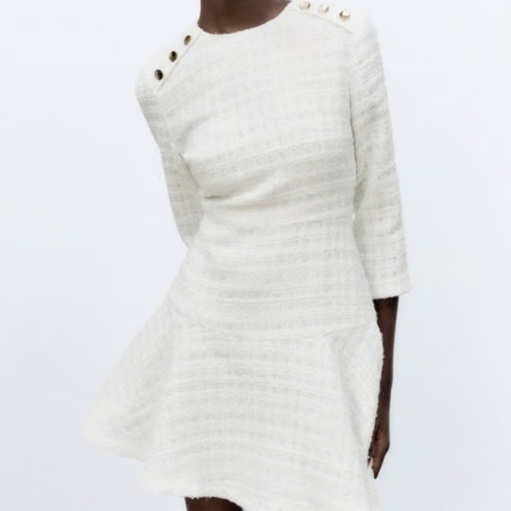 NEW Zara | White Tweed Dress